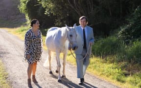 A shot from the new 'Small Town Scandal' series starring Morgana O'Reilly and Tom Sainsbury.