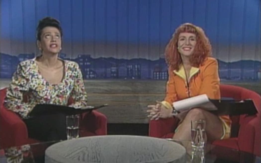 Presenter Belinda Todd and newsreader Joanna Paul on Nightline in the early 1990's