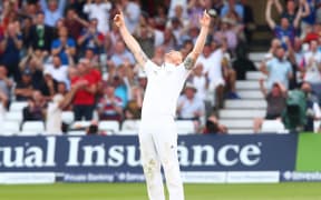 Ben Stokes of England celebrates as the English power their way to an Ashes series win.