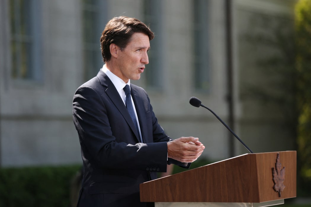 Canada's Prime Minister Justin Trudeau speaks during a news conference at Rideau Hall after asking Governor General Mary Simon to dissolve Parliament on August 15, 2021 in Ottawa, Canada.