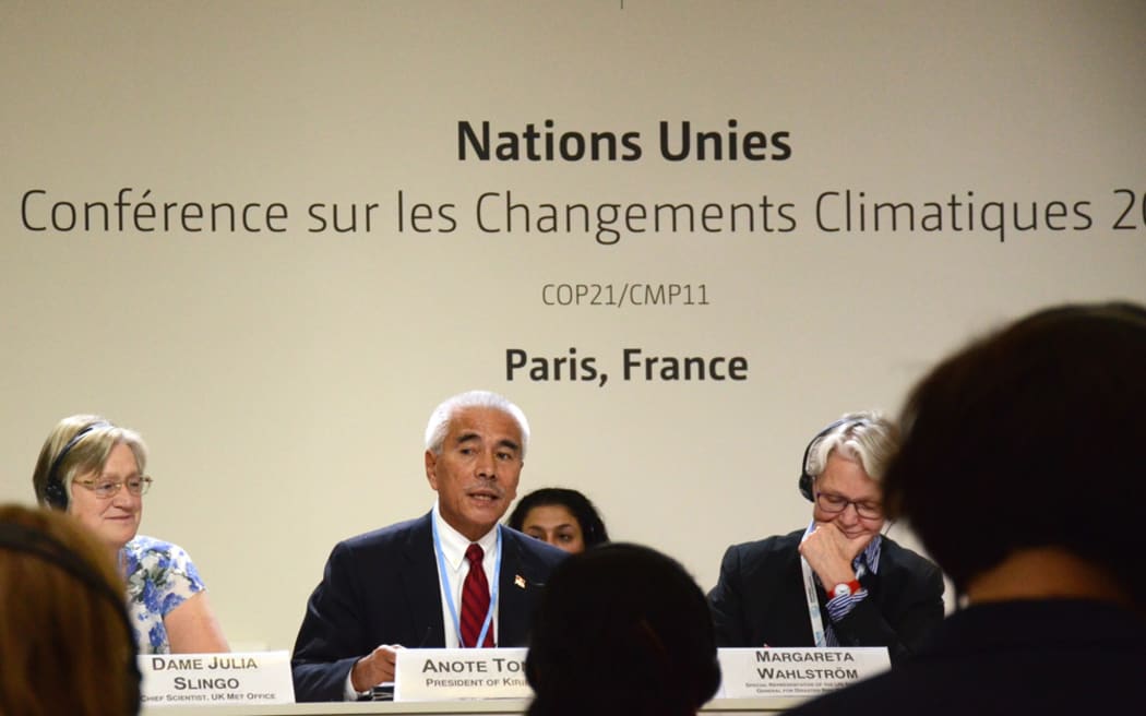 Kiribati President Anote Tong at COP21, speaking about his country's 'Migration with Dignity' policy.