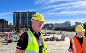 New Crusaders head coach Rob Penney speaks to media during a Te Kaha site tour.
