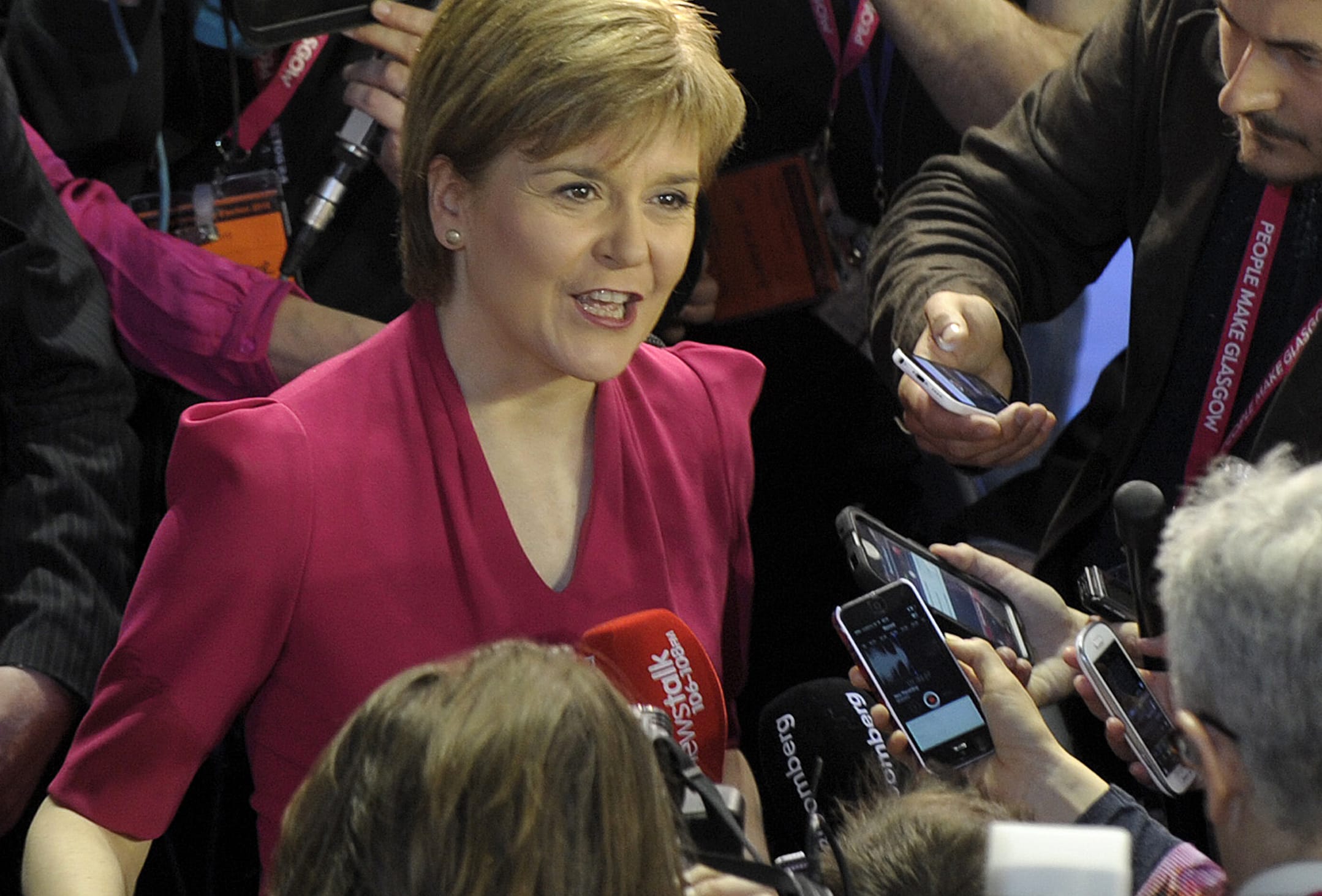 Scottish National Party (SNP) leader Nicola Sturgeon speaks to the media after the election results in Glasglow.