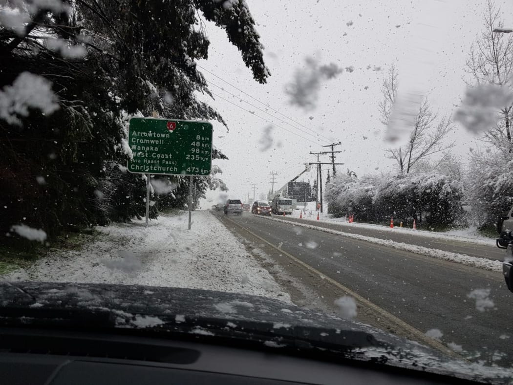 Crews work to restore power to homes and businesses in Queenstown earlier this week (September, 2018).