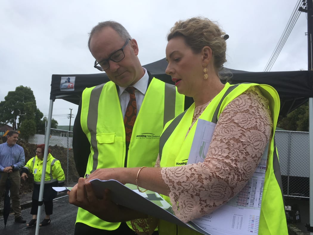 Housing Minister Phil Twyford with Housing NZ senior development manager Cara Doonan.