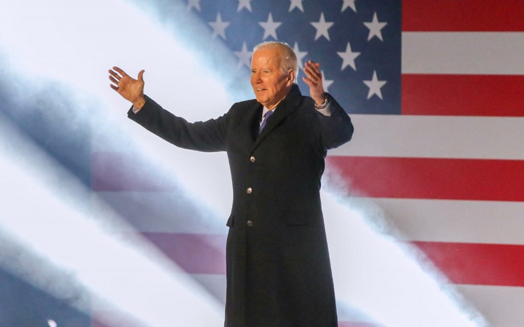 US President Joe Biden arrives to deliver a speech at Saint Muredach's Cathedral in Ballina on April 14, 2023, on the last day of a four day trip to Northern Ireland and Ireland.
