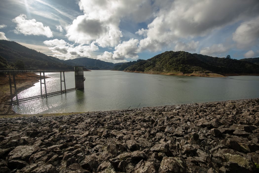 Aerials and stills of the Upper Mangatangi Dam at 44% of capacity
