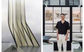 Abdallah Alayan (R) and one of his creations