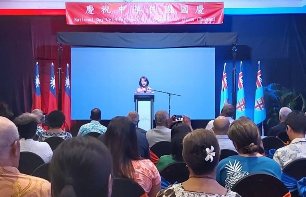 Jessica Lee of the Taiwan Trade Mission in Fiji addresses guests at its national day celebrations in Suva on 8 October.