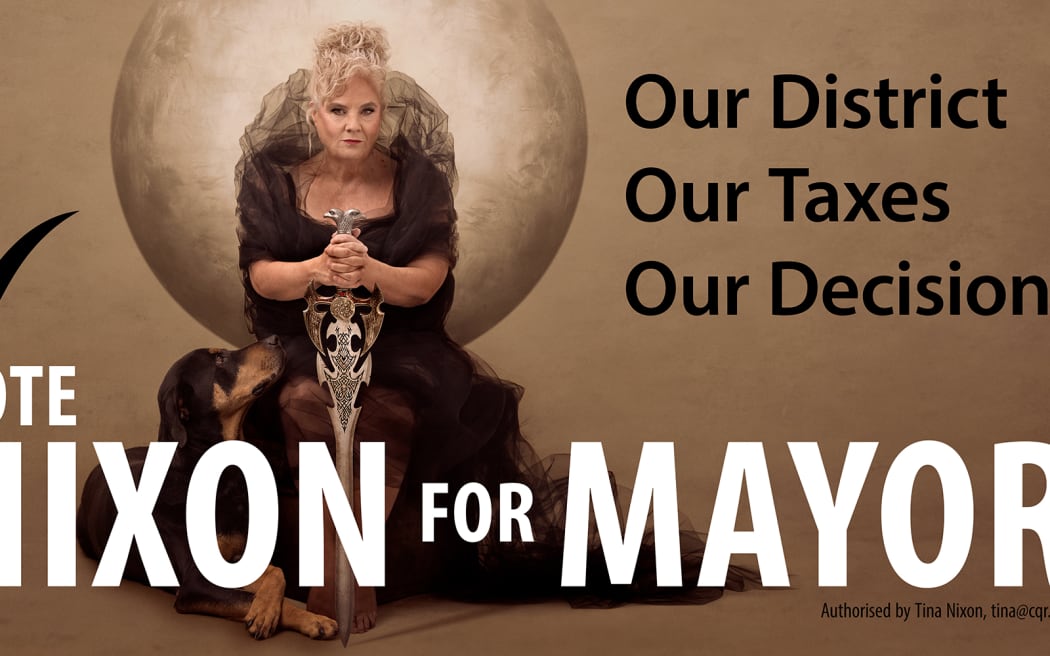 Quirky campaign photos of Masterton mayoral candidate Tina Nixon.