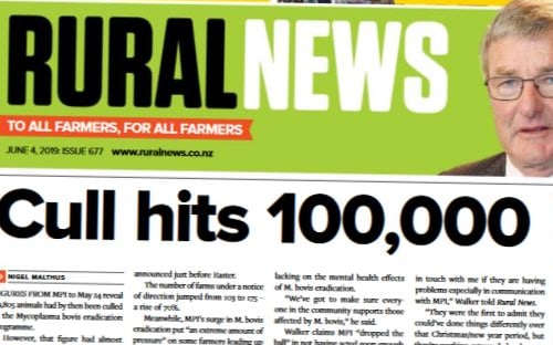 The front page of Rural news this week records a grim milestone in the M Bovis battle.
