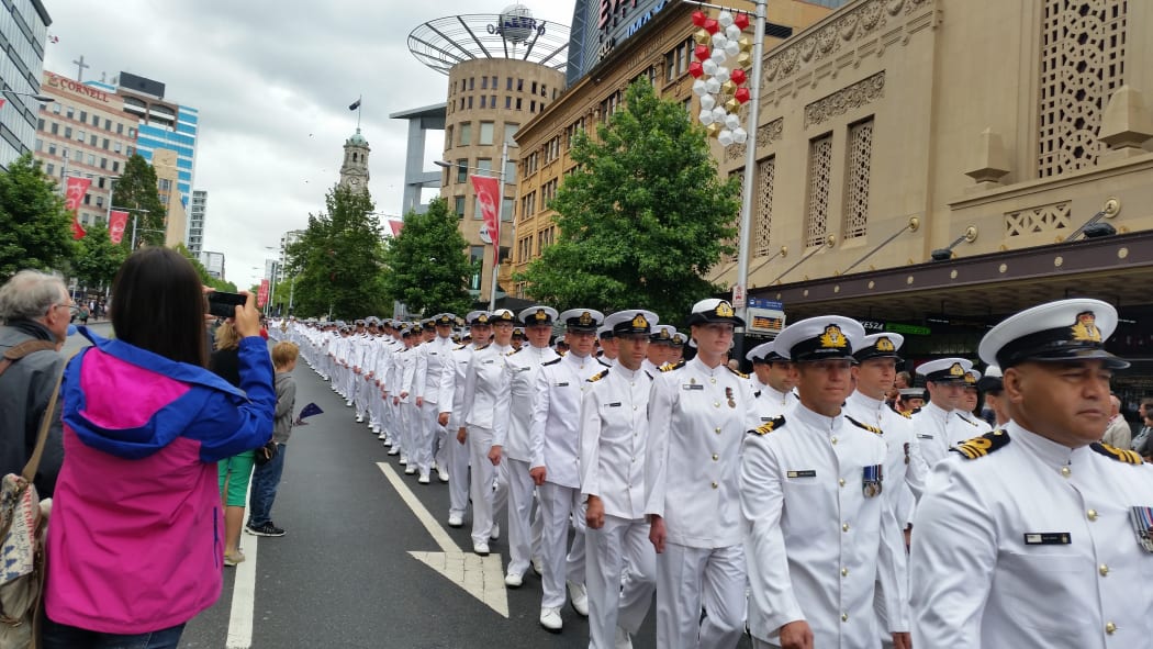 The parade re-enacts the march that took place when HMS Achilles returned victorious to Auckland in 1940.