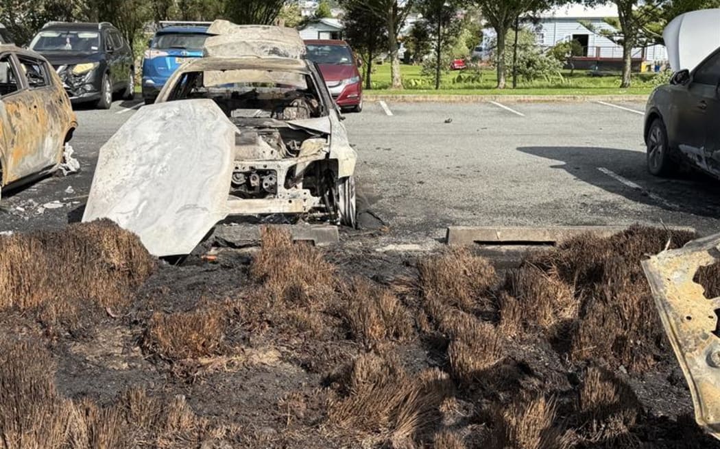 The aftermath of the fire at the Whangārei Hospital car park.