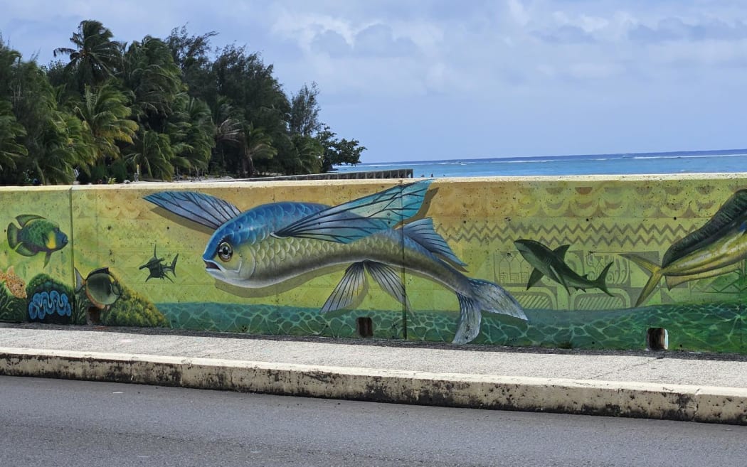 The mural features a variety of sea creatures found in Cook Islands waters.