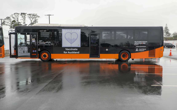 Vaccination buses ready to leave Auckland Airport vaccination drive though.