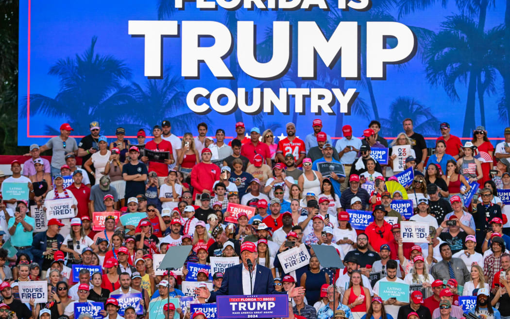 Former US President and Republican presidential candidate Donald Trump speaks during a rally in Doral, Florida, on July 9, 2024.