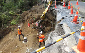 The slip repair site near Tree Trunk Gorge on the Desert Road.