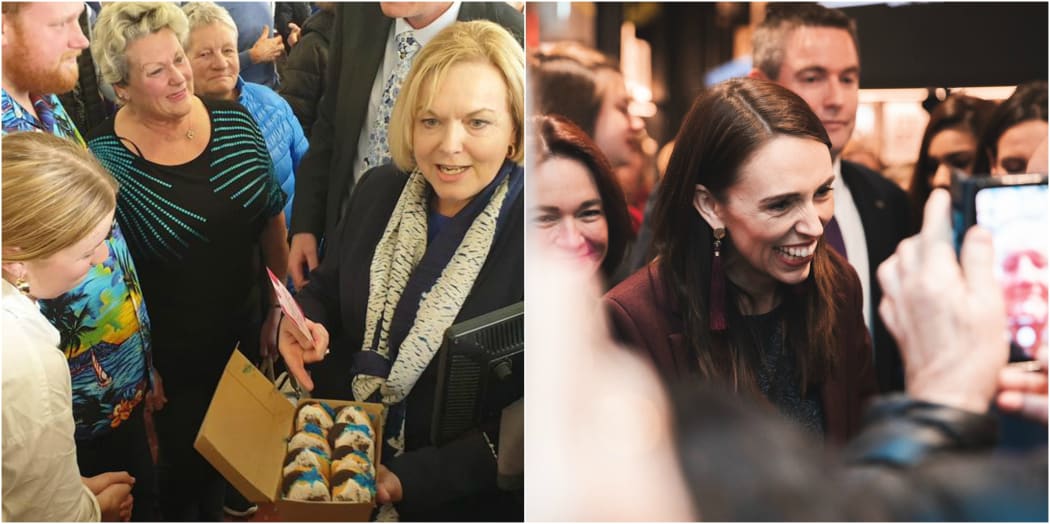 National and Labour leaders Judith Collins and Jacinda Ardern on the campaign trail in the Wellington region today.