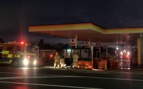Fire and Emergency at the scene of a fire at petrol station Z in Takanini on 24 July, 2023. The fire has caused a road closure on Great South Road.