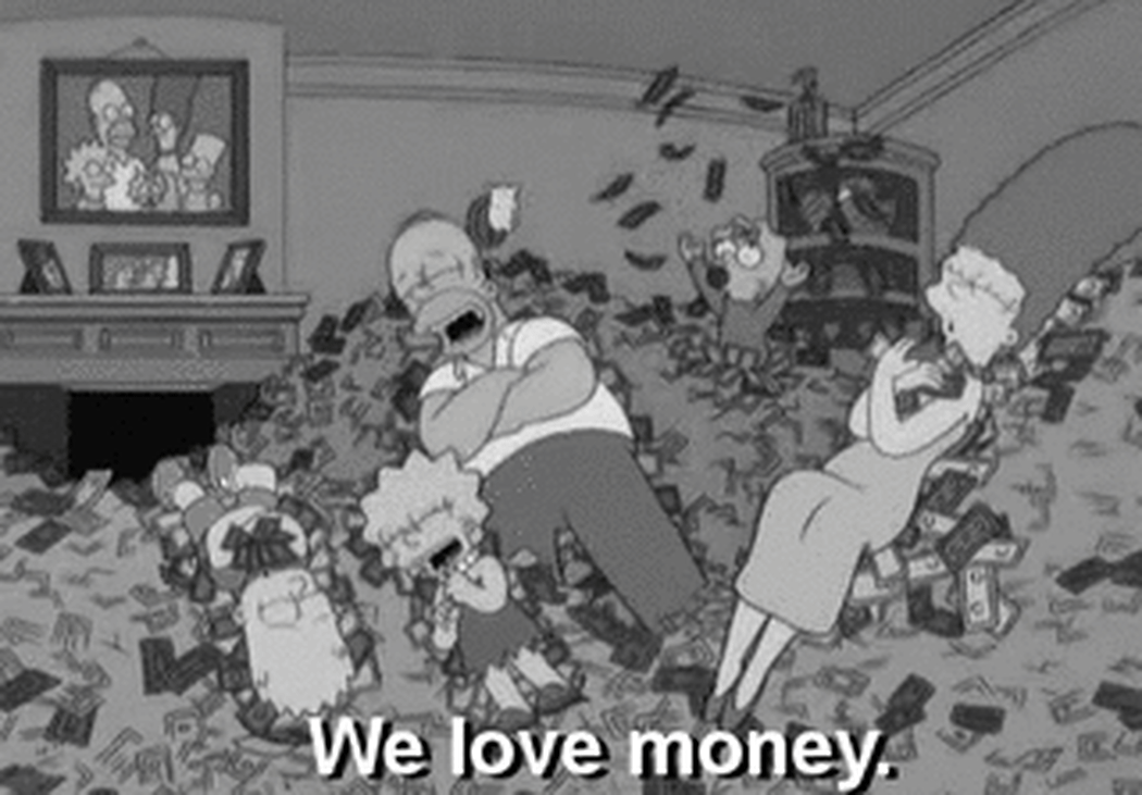 A Gif of the simpsons family rolling in cash
