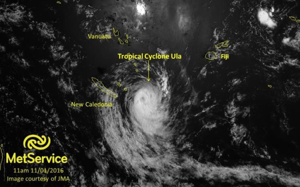 Satellite image showing the location of TC ULA, as of 11am on Monday 11th January