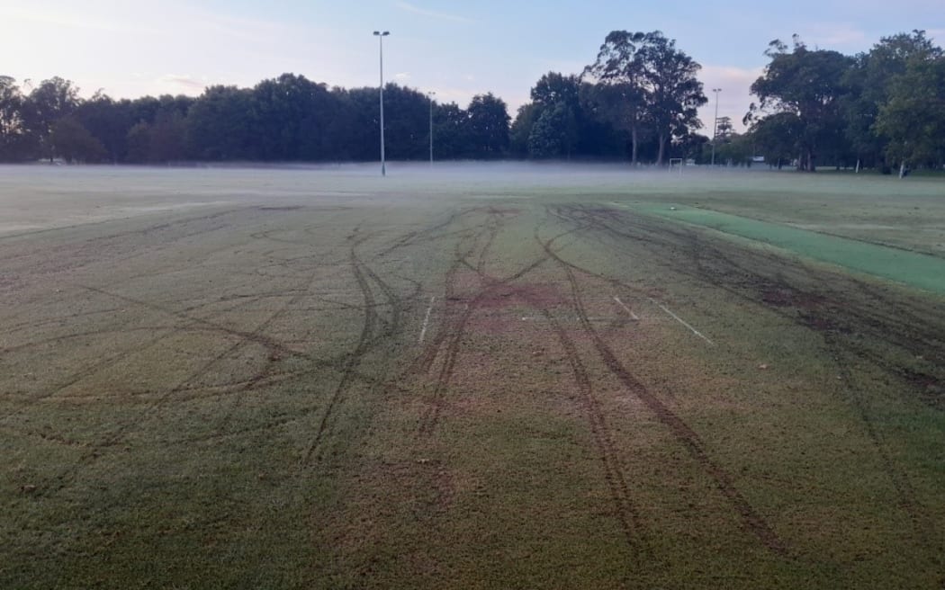 Damage to the pitch at Mountfort Park.