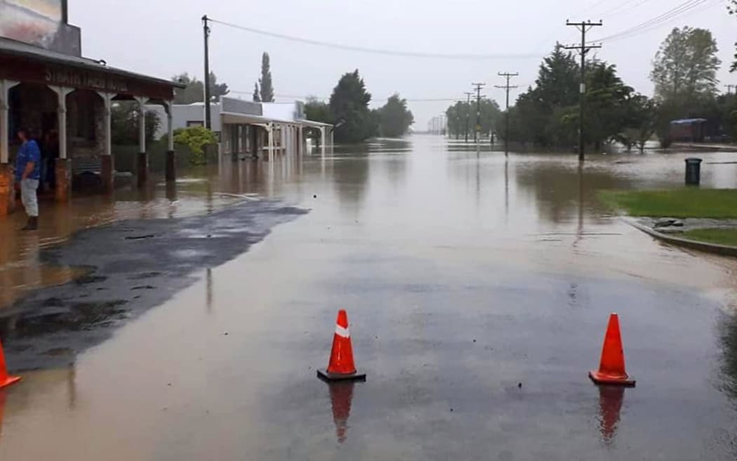 The floodwaters in Middlemarch on Saturday night.