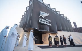 Emirati and Whanganui river leaders perform a dawn ceremony ahead of the opening of Expo 2020 Dubai.