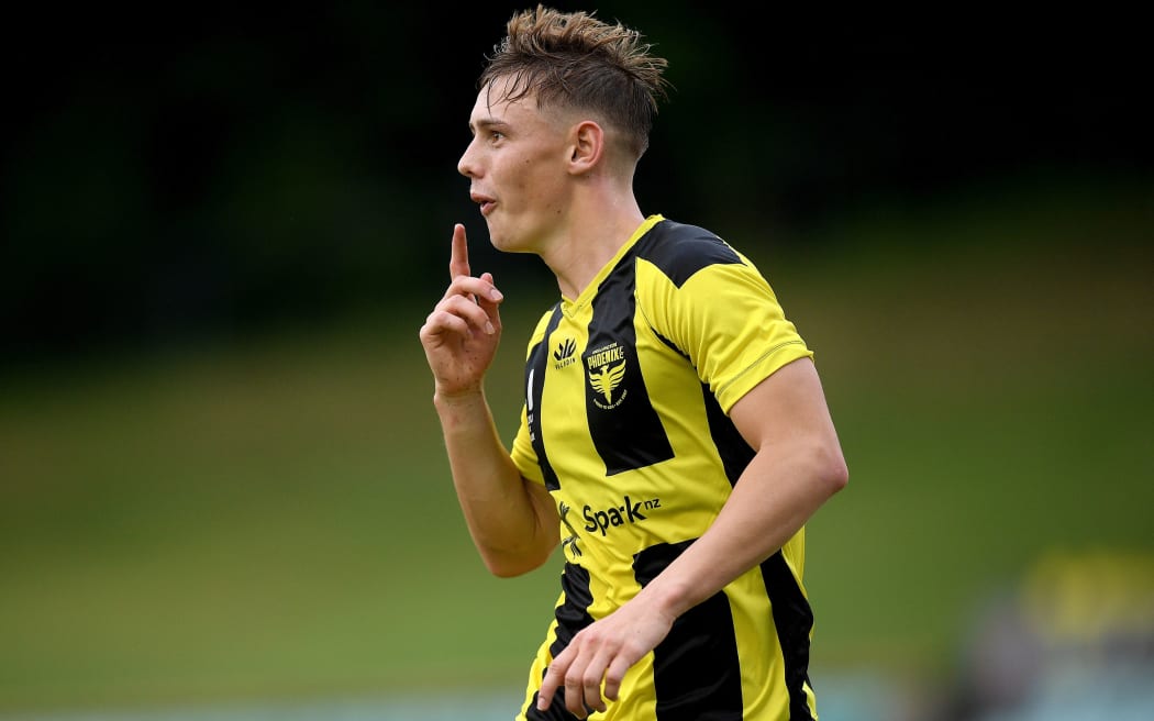 Ben Waine of the Phoenix celebrates after scoring a goal.