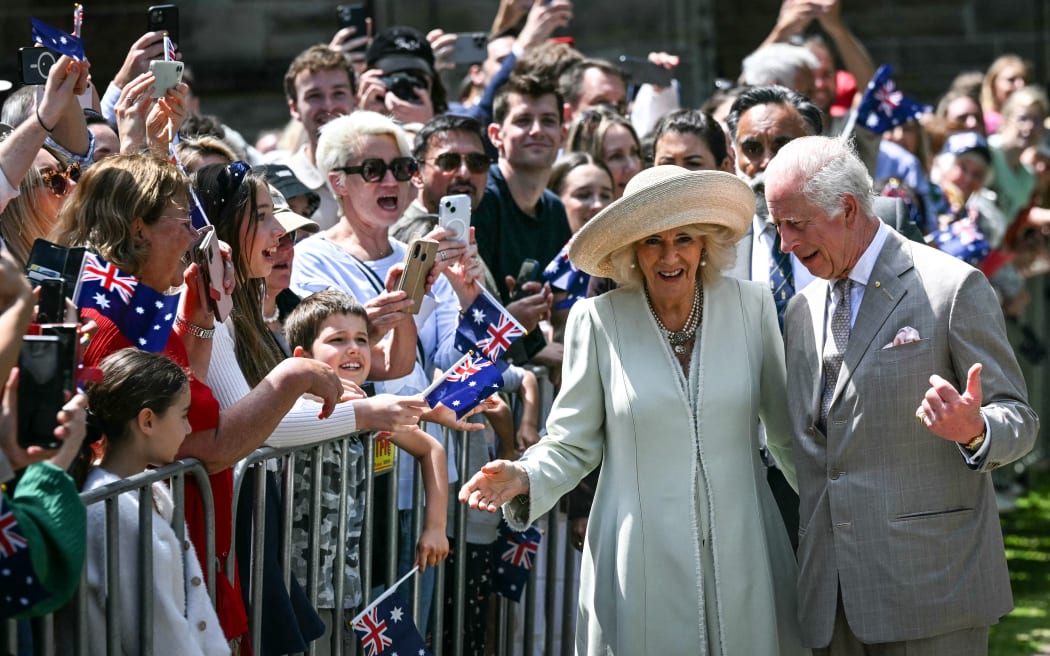Britain's King Charles III and Queen Camilla greet people after attending a Sunday morning service at St Thomas' Anglican Church in Sydney on October 20, 2024, during their six-day royal visit to Sydney and Canberra.