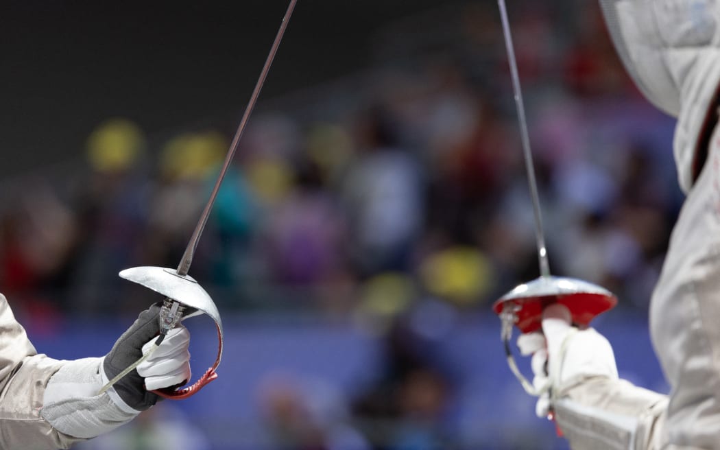 Cecile Demaude (FRA) competes in Wheelchair Fencing Women's Sabre Category B during the Paralympic Games Paris 2024, at Grand Palais, in Paris, France, on September 03, 2024, Photo Marie Lopez-Vivanco / KMSP (Photo by LOPEZ-VIVANCO Marie / KMSP / KMSP via AFP)