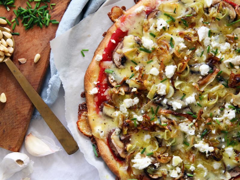 Mushroom and leek GF pizza