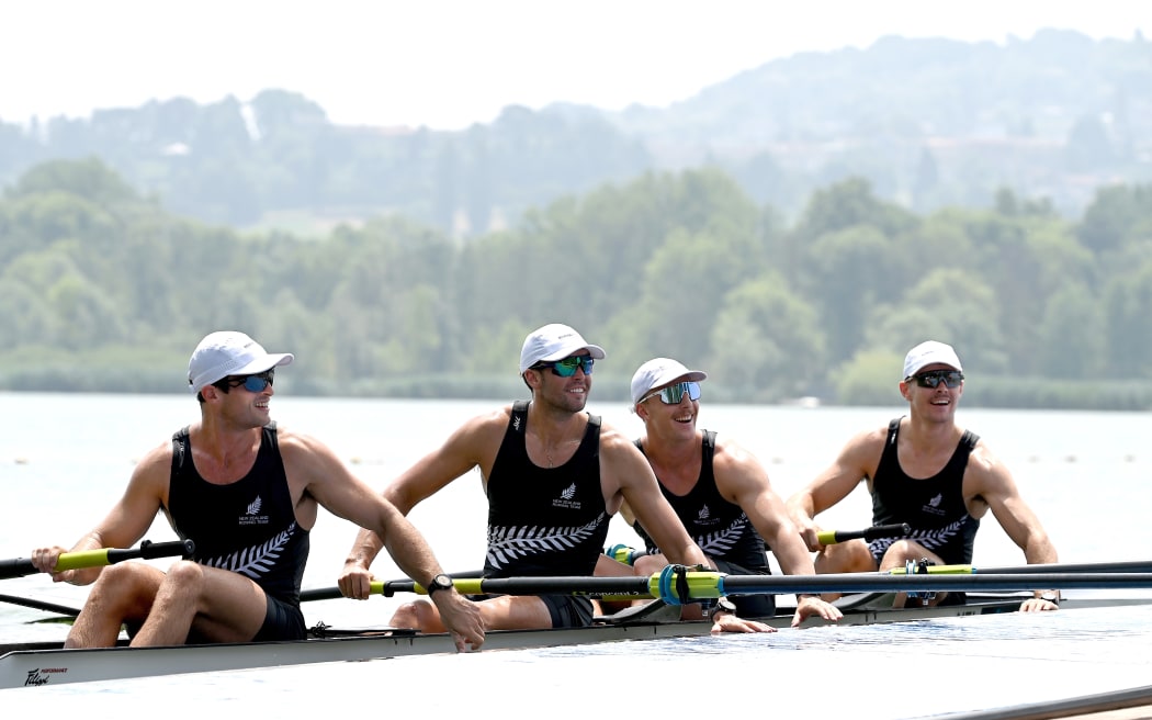 The New Zealand Men’s Four of Flynn Eliadis-Watson, Campbell Crouch, Zack Rumble and Josh Vodanovich, 2025 World Cup Rowing - Varese, Italy - Day two 14 June 2025.
For editorial use only - Handout image - Photo credit: Rowing NZ