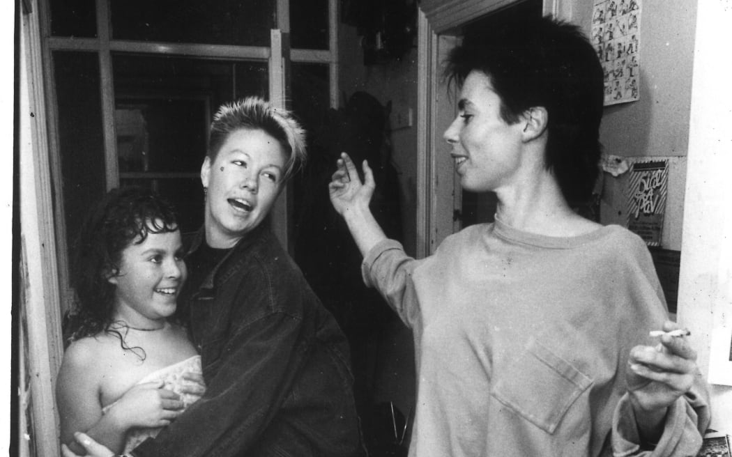 A young Talia Marshall, her mothers friend and her Mum at their flat in their Brooklyn Wellington