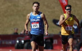 Lex Revell-Lewis competes in the Men’s 400m during the 2024 National Track & Field Championships at Newtown Park, Wellington. 16 March 2024. © Copyright image by Marty Melville / www.photosport.nz