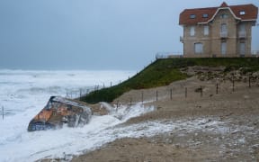 Beach erosion Aquitaine coast, France 2019.