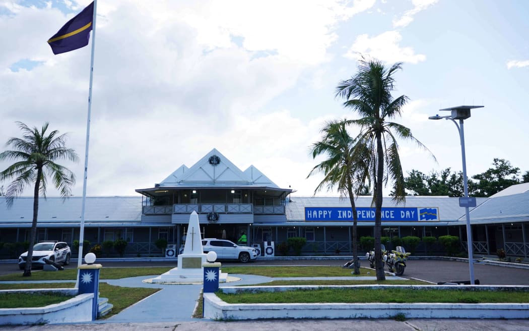 (240125) -- BEIJING, Jan. 25, 2024 (Xinhua) -- This photo taken on Jan. 24, 2024 shows the Parliament of the Republic of Nauru. China and Nauru signed a joint communique in Beijing Wednesday on the resumption of diplomatic relations at the ambassadorial level. (Xinhua/Wang Shen) (Photo by WANG SHEN / XINHUA / Xinhua via AFP)