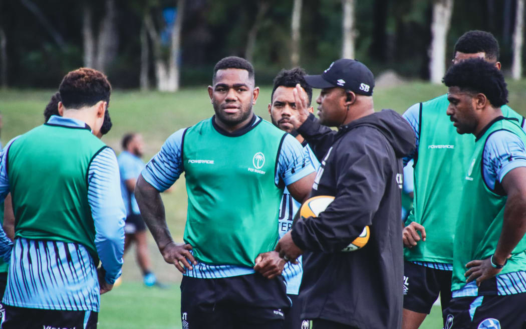 Crack centre Josua Tuisova (facing camera) trains with the Flying Fijians in Sydney this week. He will play against the Wallabies on Sunday in Sydney.