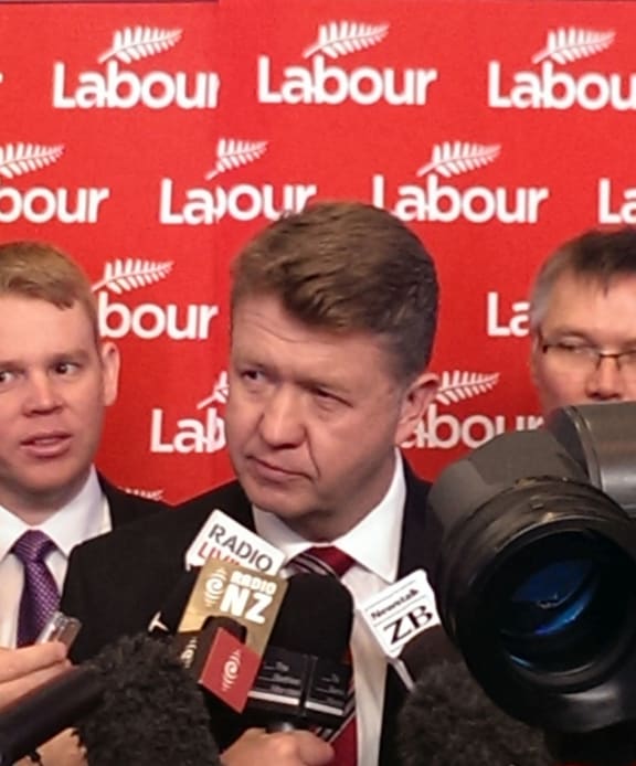 David Cunliffe speaking to the media after his speech.