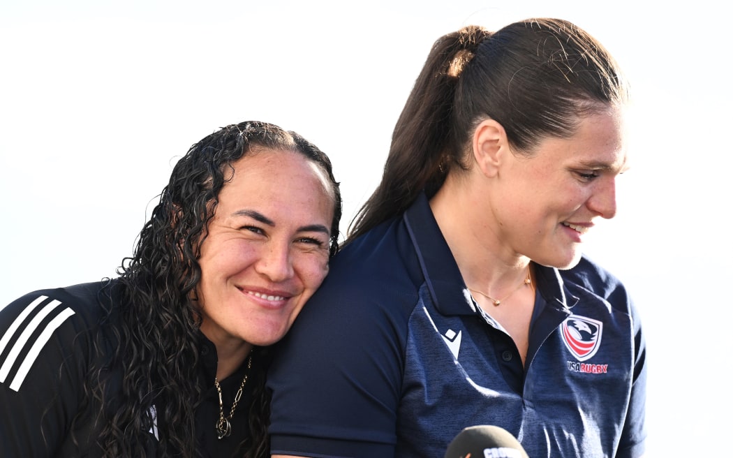 Media stand-up with New Zealand’s Portia Woodman-Wickliffe and USA’s Ilona Maher at Princes Wharf in Auckland, New Zealand ahead of the Pacific Four Rugby match this weekend.
Photo: Andrew. Cornaga / Photosport