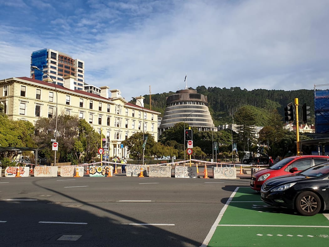 Bollards remain in central Wellington on 4 March, 2022, after a 23-day occupation of Parliament grounds by anti-mandate and other protesters.