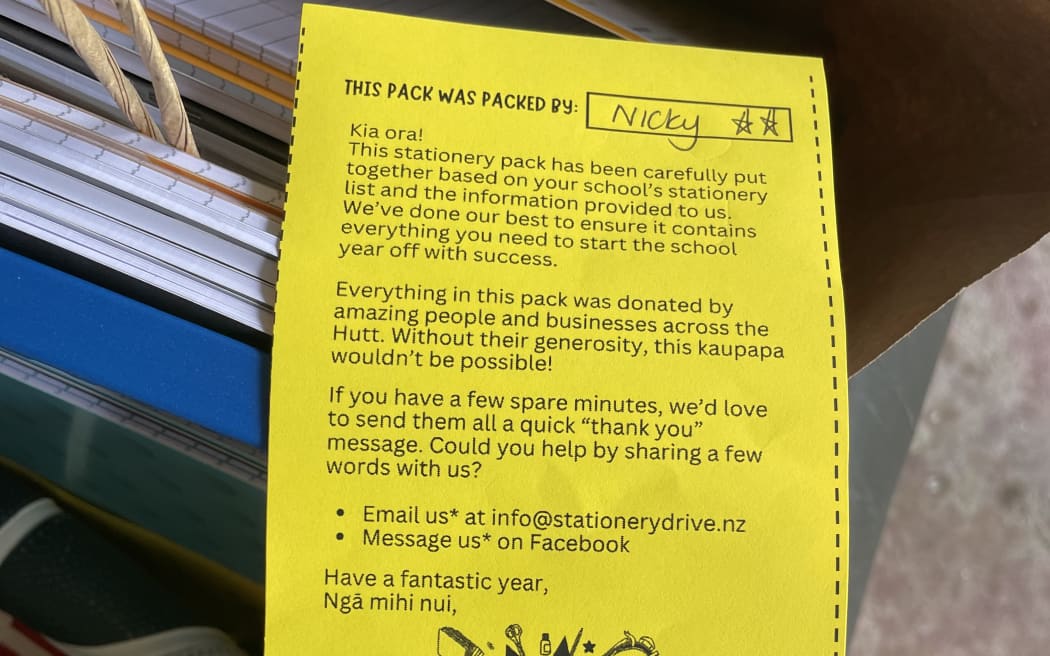 A note put in each stationery pack