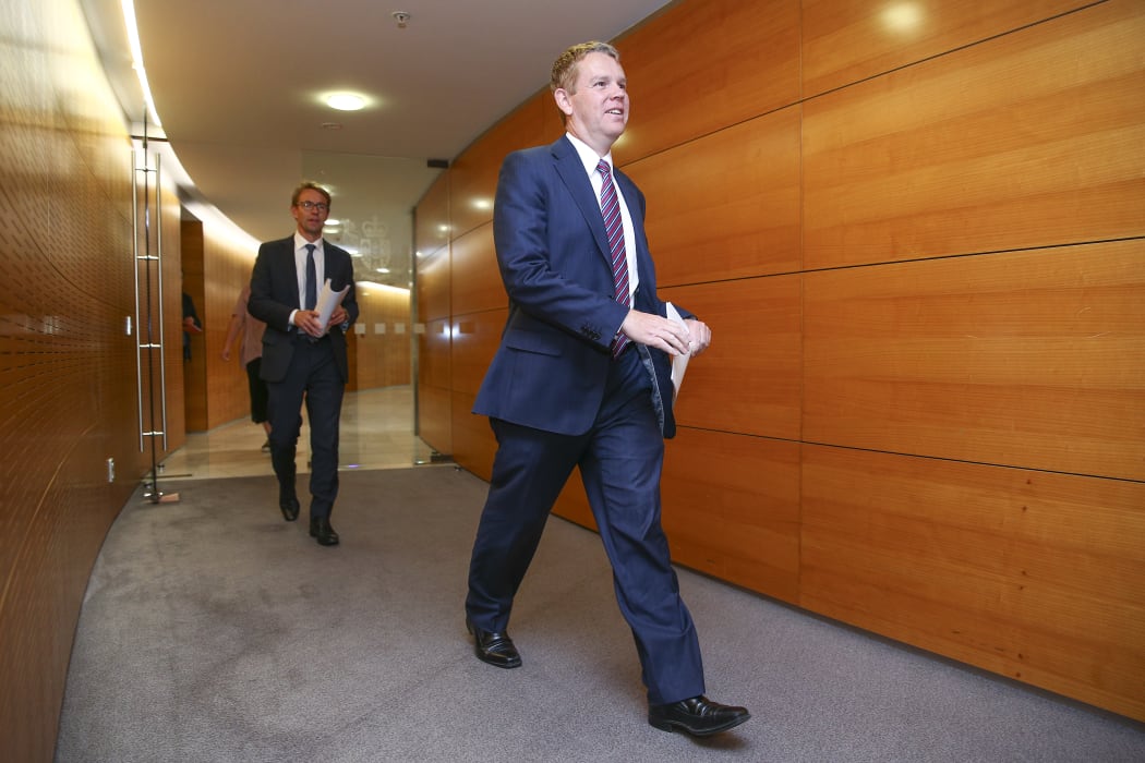 Education Minister Chris Hipkins arrives at a press conference at Parliament on 21 April 2020 in Wellington, New Zealand.