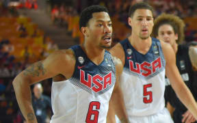 Team USA basketball players Derrick Rose and Klay Thompson.