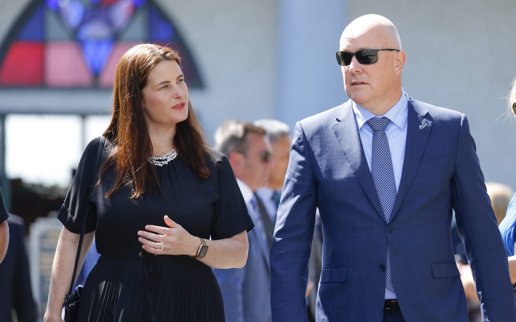 WHANGANUI, NEW ZEALAND - JANUARY 24: National Party leader Christopher Luxon and National Party deputy leader Nicola Willis leave Ratana Church, Te Haahi Ratana, during RÄtana Celebrations on January 24, 2023 in Whanganui, New Zealand. The 2023 RÄtana Celebrations mark the last day as Prime Minister for Jacinda Ardern following her resignation on January 19. Labour MP Chris Hipkins became the sole nominee for her replacement and will be sworn in as the new Prime Minister at a ceremony on January 25.  (Photo by Hagen Hopkins/Getty Images)