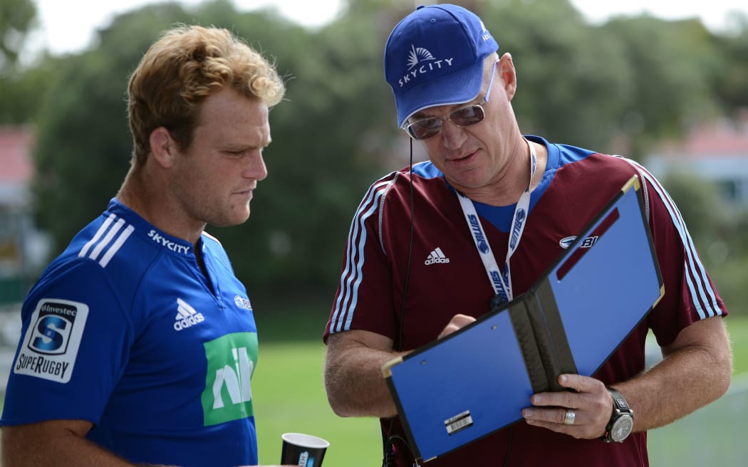 Luke Braid (L) with Blues coach Sir John Kirwan.