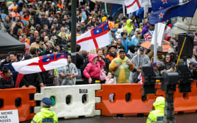 Music played by protesters and through the Parliamentary speakers competed on Saturday night.