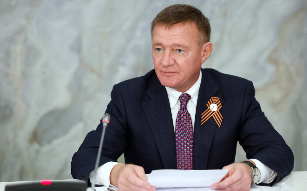 In this pool photograph distributed by the Russian state agency Sputnik, Russian Minister of Transport Roman Starovoyt attends a meeting in Mineralnye Vody on May 6, 2025.