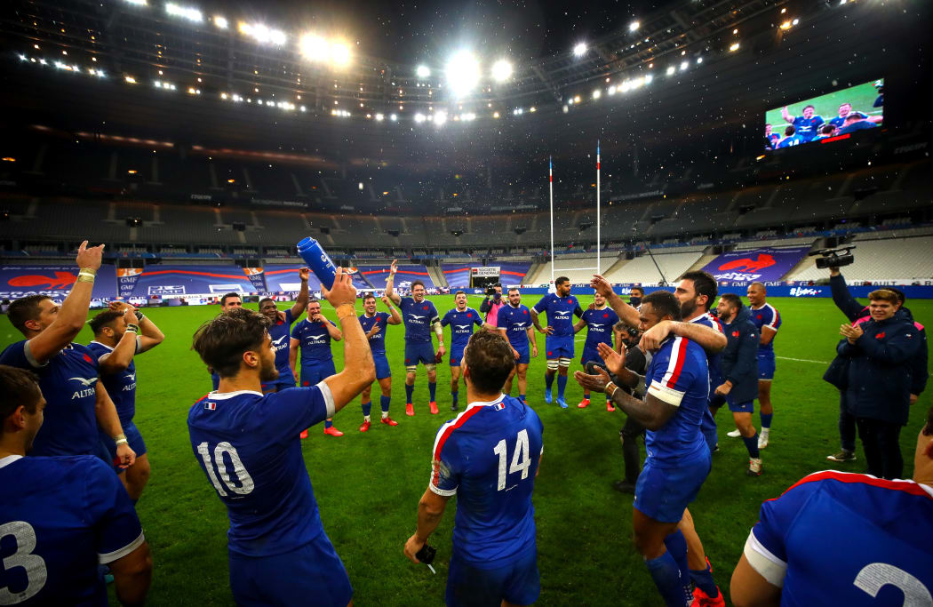 France celebrate in Paris after beating Ireland in the final round of the 2020 Six Nations.