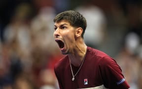 NEW YORK, NEW YORK - AUGUST 30: Alexei Popyrin of Australia reacts after defeating Novak Djokovic of Serbia during their Men's Singles Third Round match on Day Five of the 2024 US Open at USTA Billie Jean King National Tennis Center on August 30, 2024 in the Flushing neighborhood of the Queens borough of New York City.   Sarah Stier/Getty Images/AFP (Photo by Sarah Stier / GETTY IMAGES NORTH AMERICA / Getty Images via AFP)